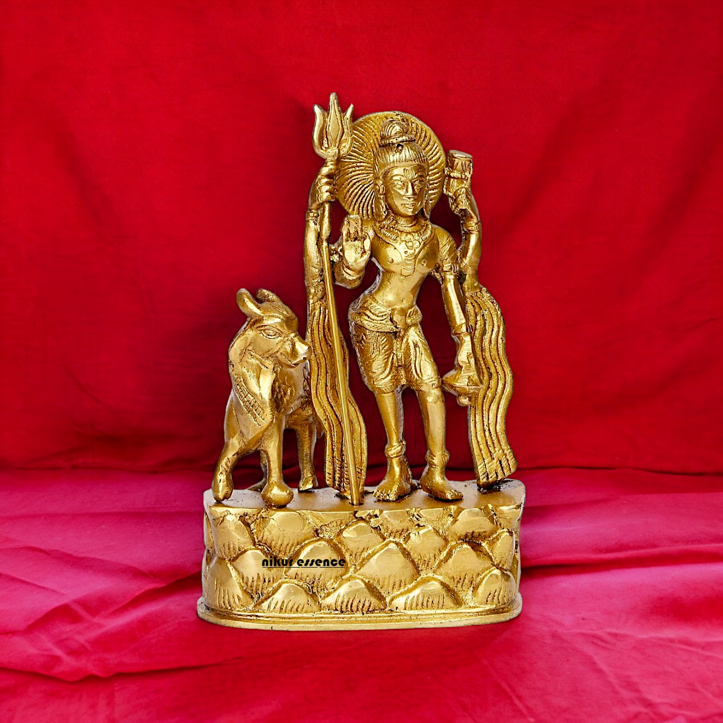 Lord Shiva Standing with Nandi Solid Brass Statue - 6.75 inches Nikuressence