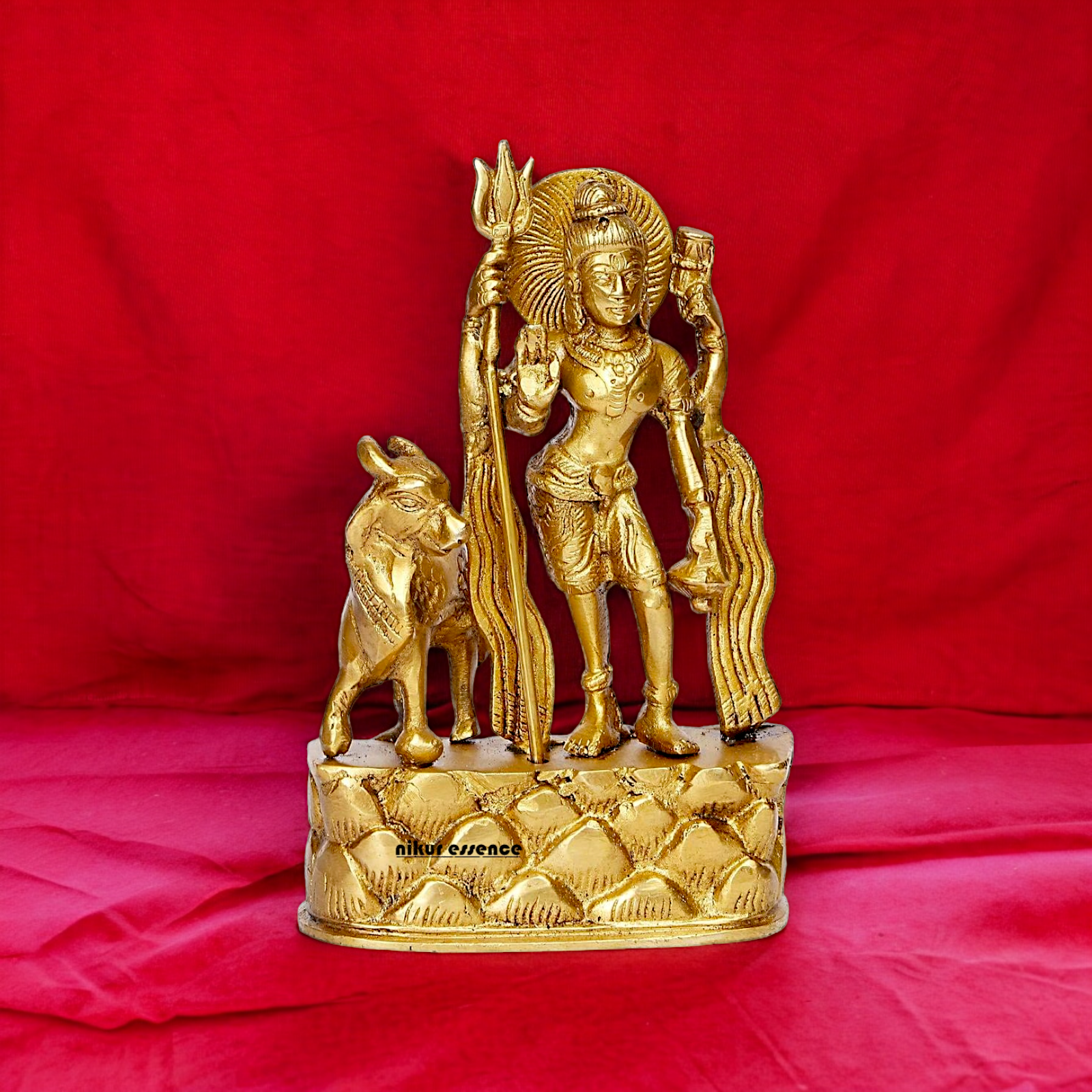 Lord Shiva Standing with Nandi Solid Brass Statue - 6.75 inches Nikuressence