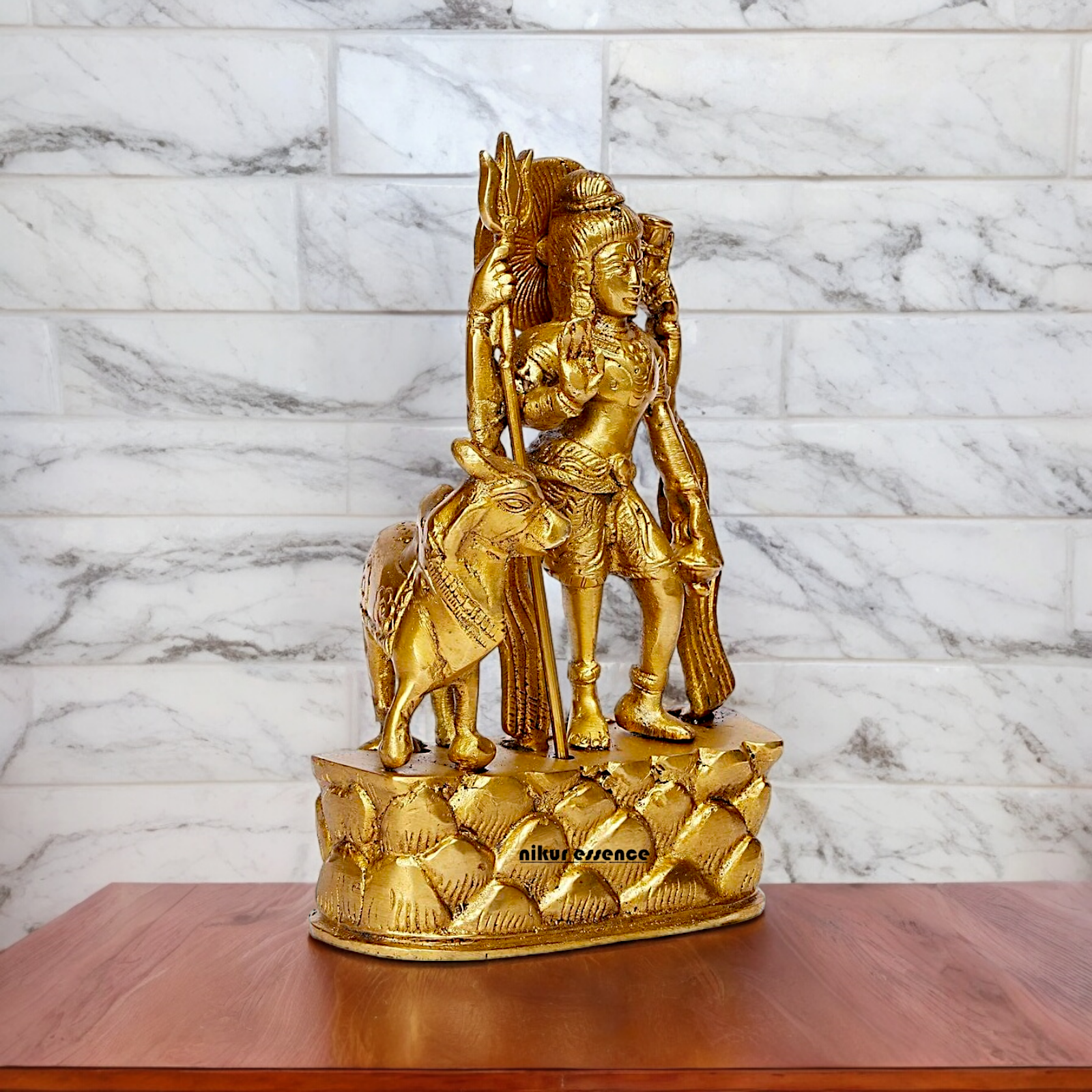 Lord Shiva Standing with Nandi Solid Brass Statue - 6.75 inches Nikuressence