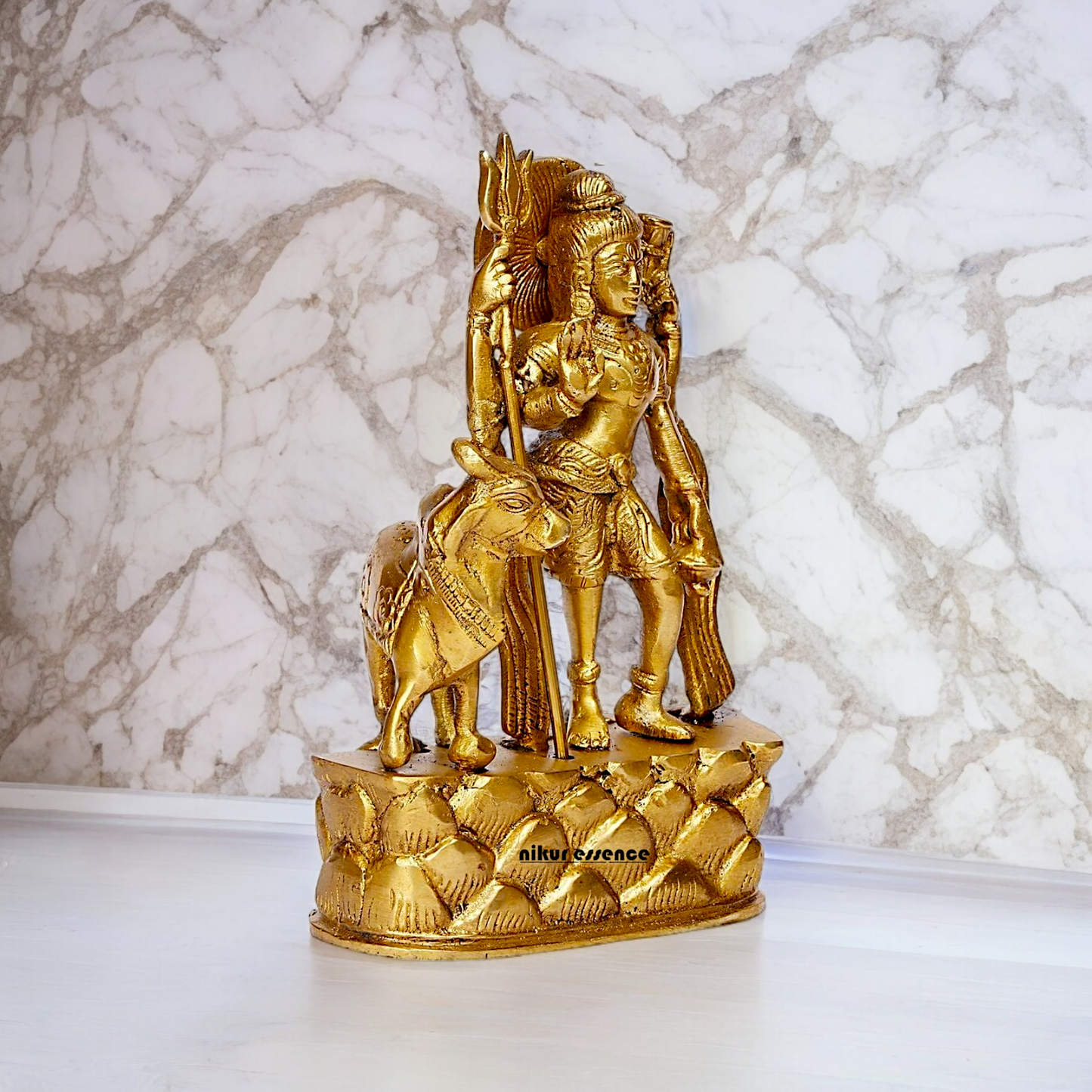 Lord Shiva Standing with Nandi Solid Brass Statue - 6.75 inches Nikuressence