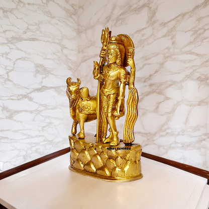 Lord Shiva Standing with Nandi Solid Brass Statue - 6.75 inches Nikuressence