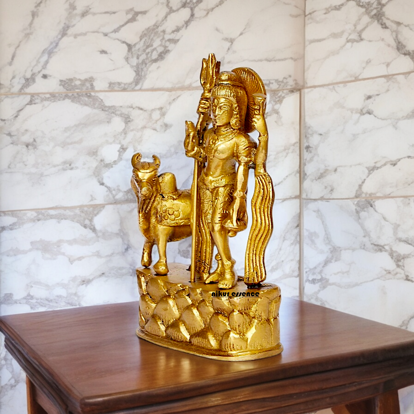 Lord Shiva Standing with Nandi Solid Brass Statue - 6.75 inches Nikuressence