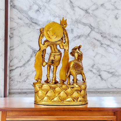 Lord Shiva Standing with Nandi Solid Brass Statue - 6.75 inches Nikuressence