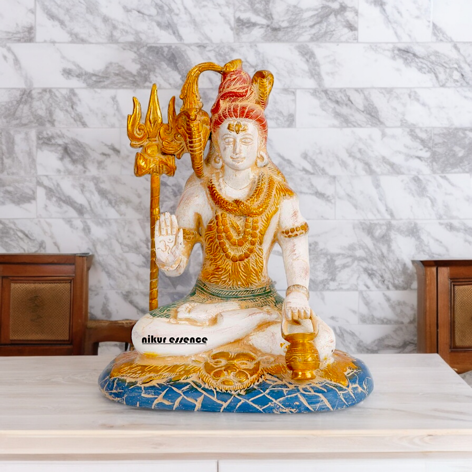 Big Shiva Shankar Sitting with Blessing Brass idol - 10 inches Nikuressence