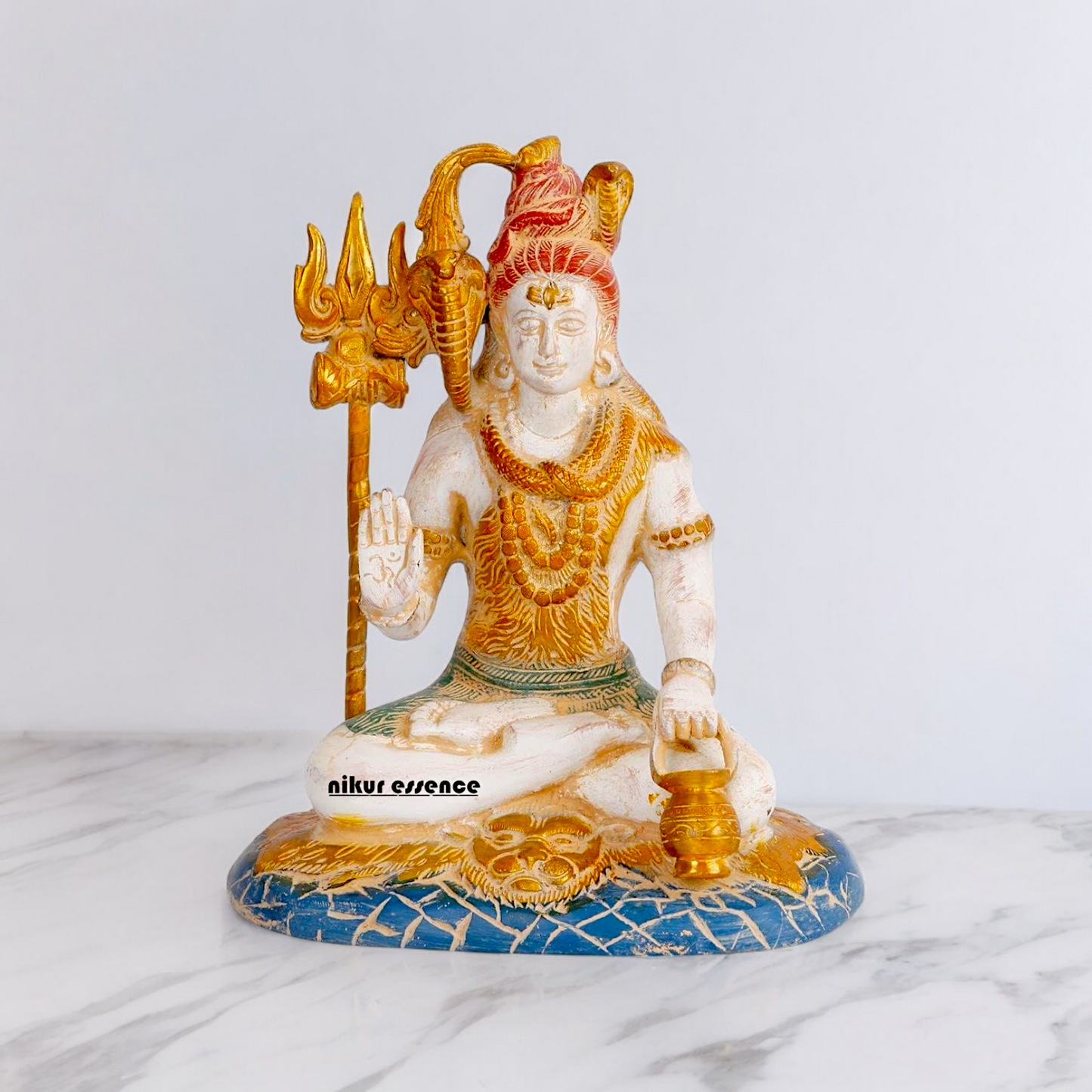 Big Shiva Shankar Sitting with Blessing Brass idol - 10 inches Nikuressence