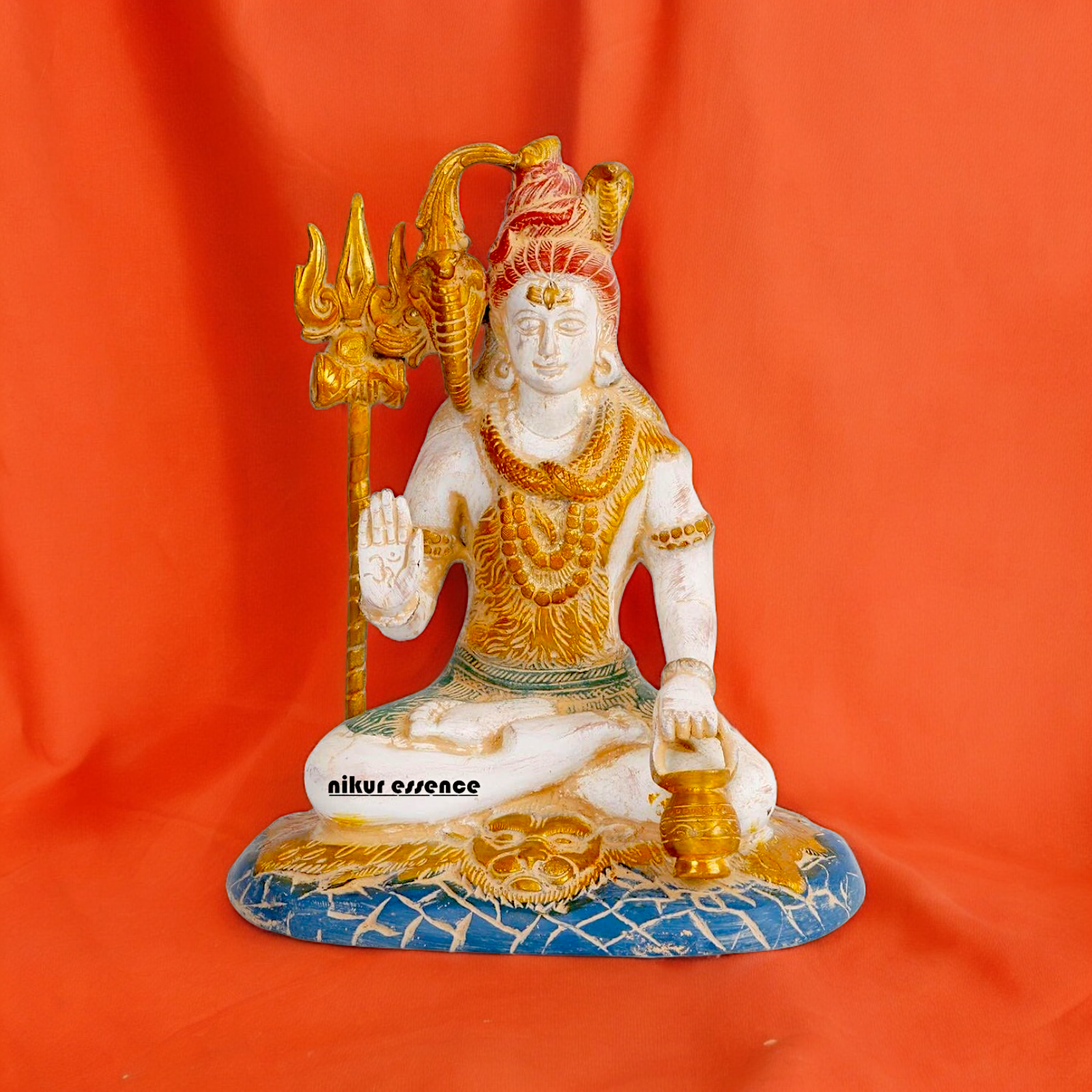 Big Shiva Shankar Sitting with Blessing Brass idol - 10 inches Nikuressence