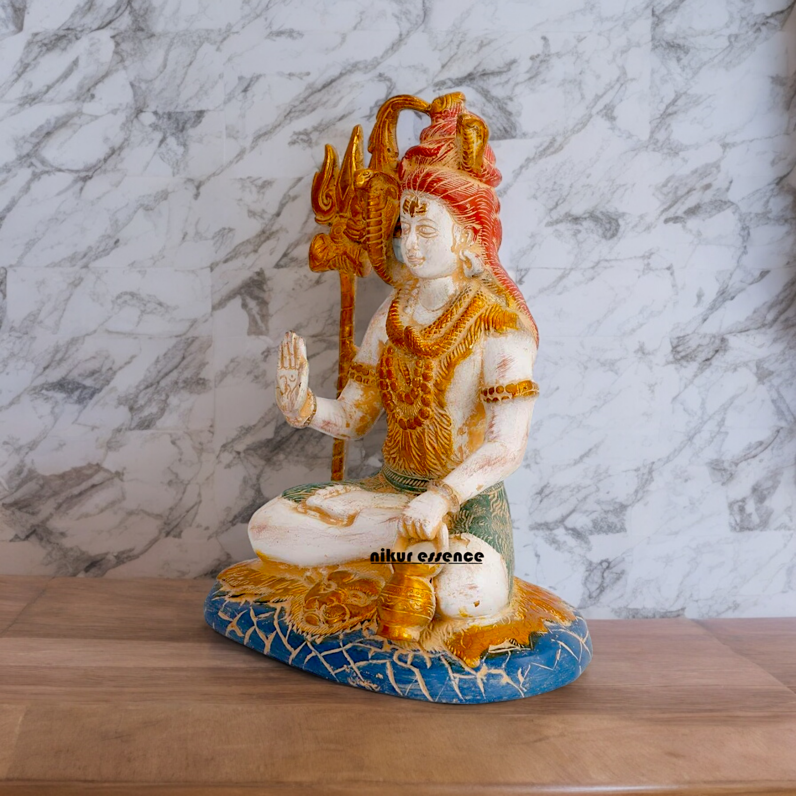 Big Shiva Shankar Sitting with Blessing Brass idol - 10 inches Nikuressence