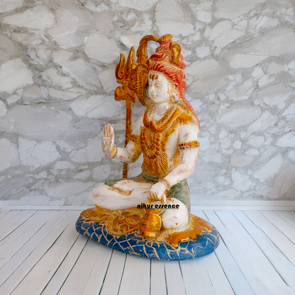 Big Shiva Shankar Sitting with Blessing Brass idol - 10 inches Nikuressence