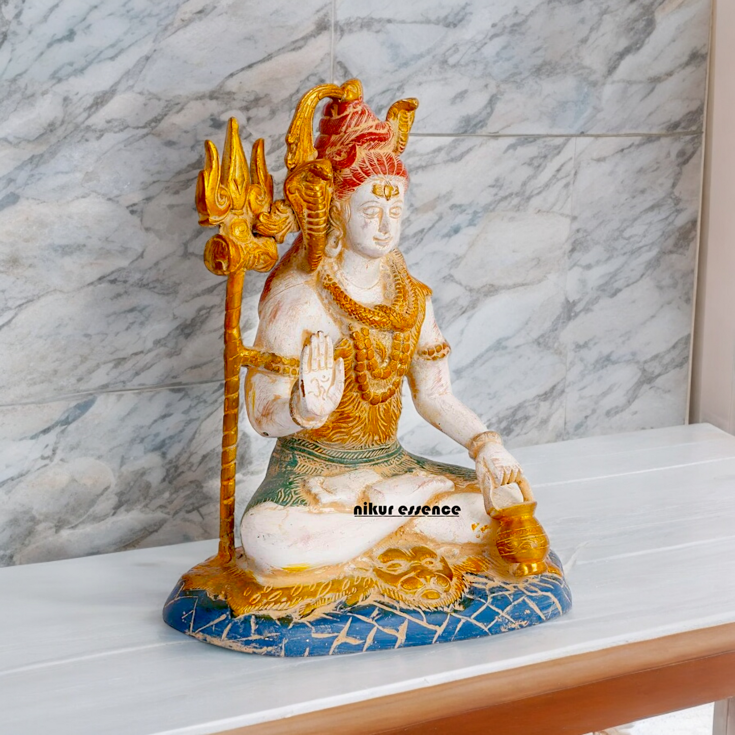 Big Shiva Shankar Sitting with Blessing Brass idol - 10 inches Nikuressence