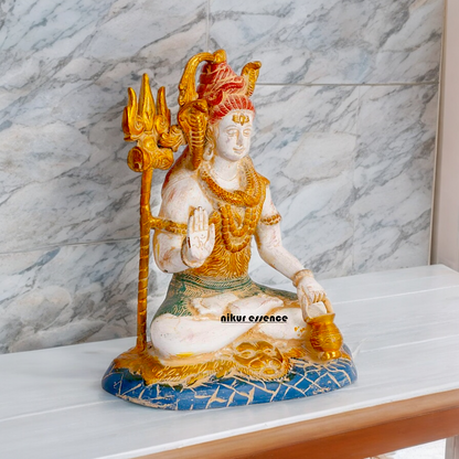 Big Shiva Shankar Sitting with Blessing Brass idol - 10 inches Nikuressence