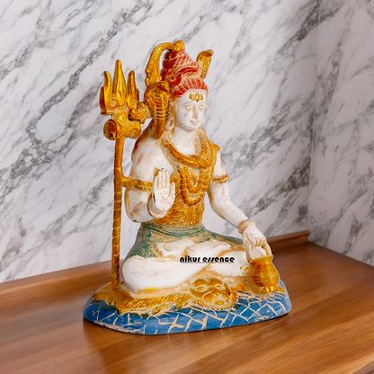 Big Shiva Shankar Sitting with Blessing Brass idol - 10 inches Nikuressence