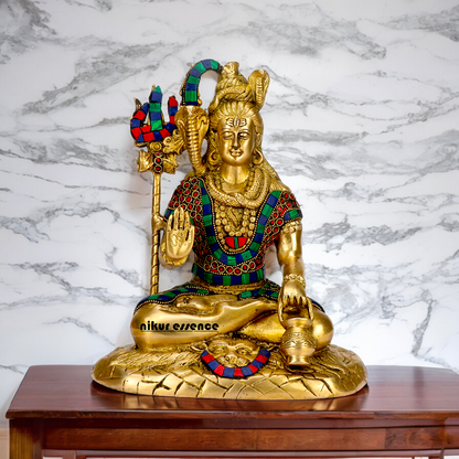 Online Shiva With Blessing Brass with Stone Work idol - 10 inches Nikuressence