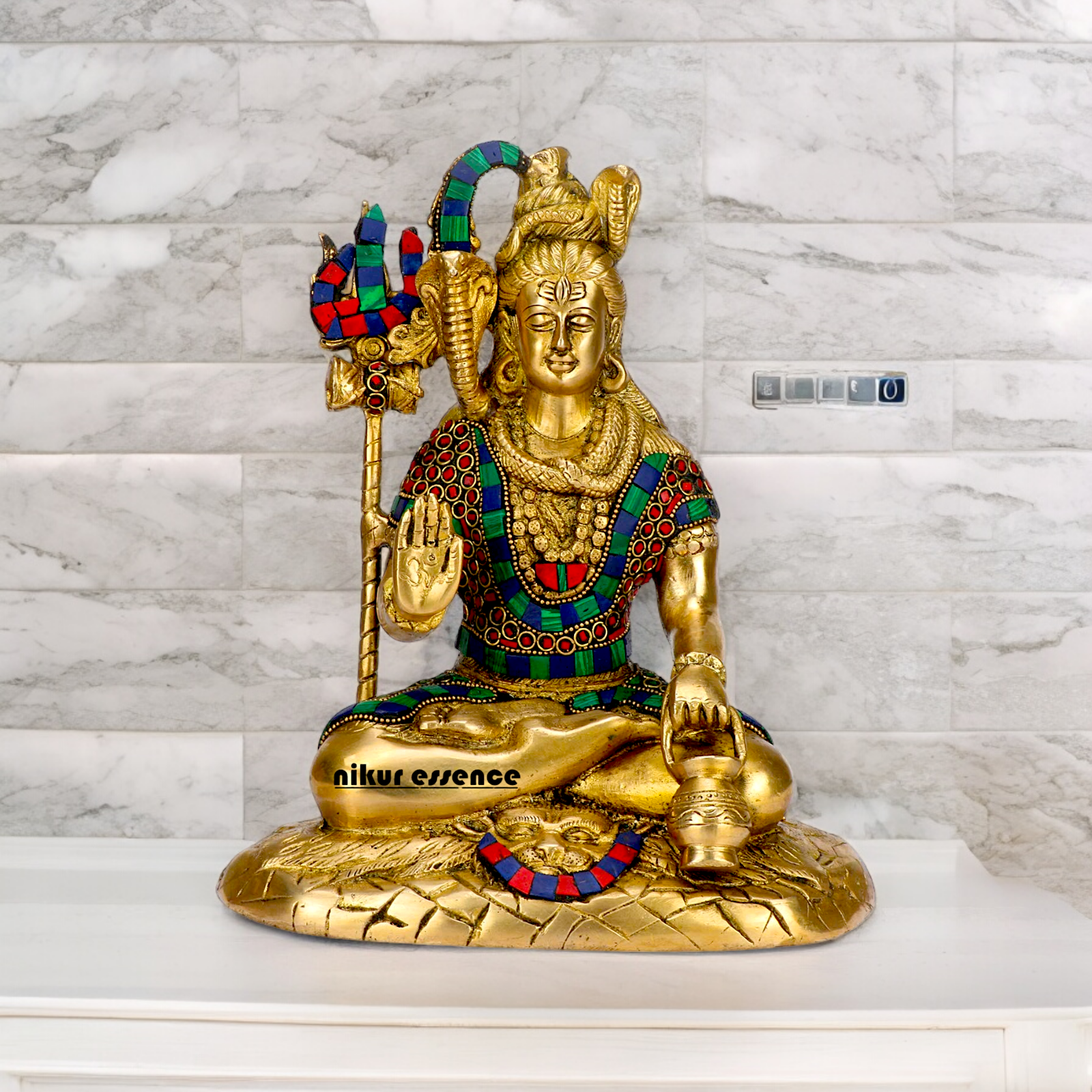 Online Shiva With Blessing Brass with Stone Work idol - 10 inches Nikuressence