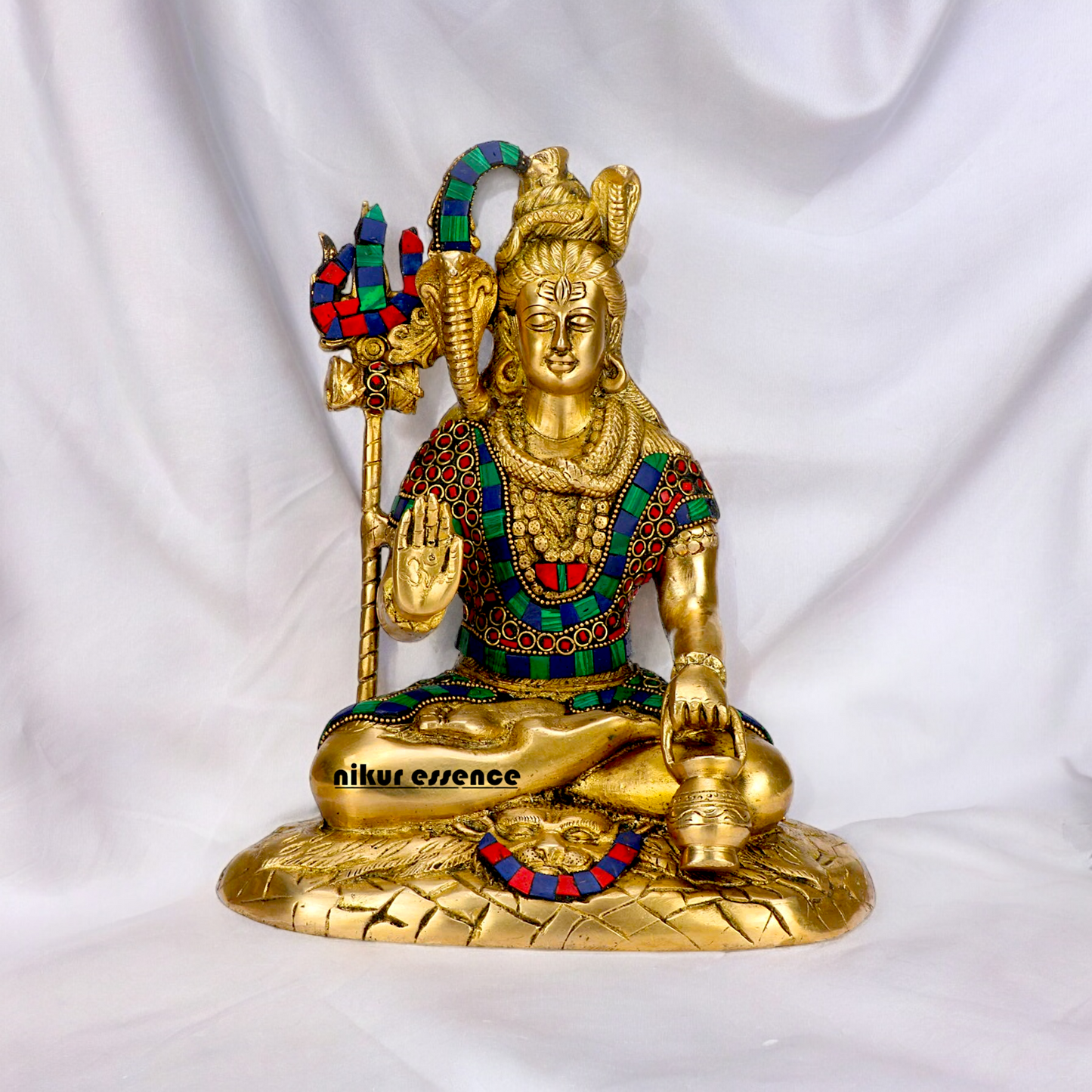 Online Shiva With Blessing Brass with Stone Work idol - 10 inches Nikuressence