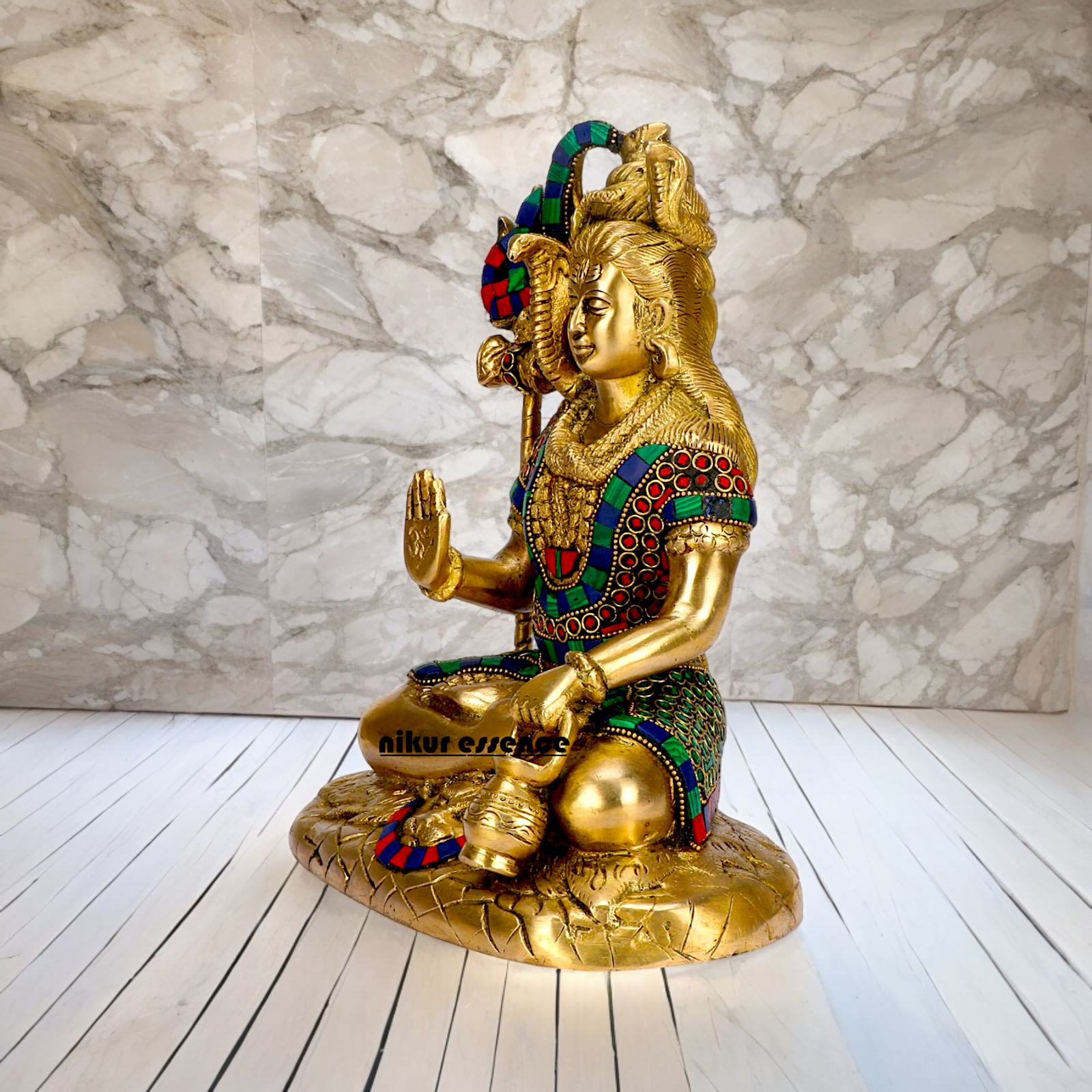 Online Shiva With Blessing Brass with Stone Work idol - 10 inches Nikuressence