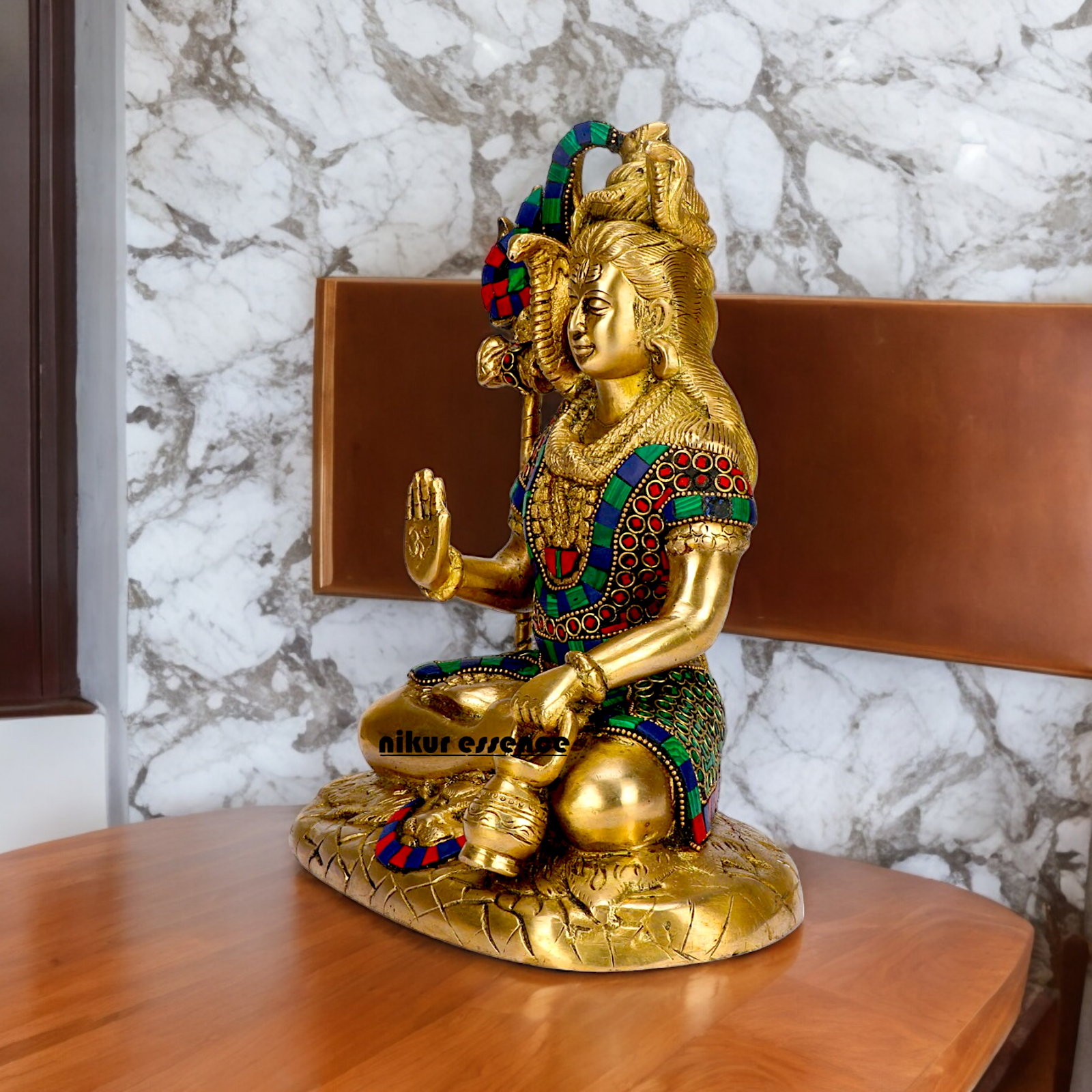 Online Shiva With Blessing Brass with Stone Work idol - 10 inches Nikuressence