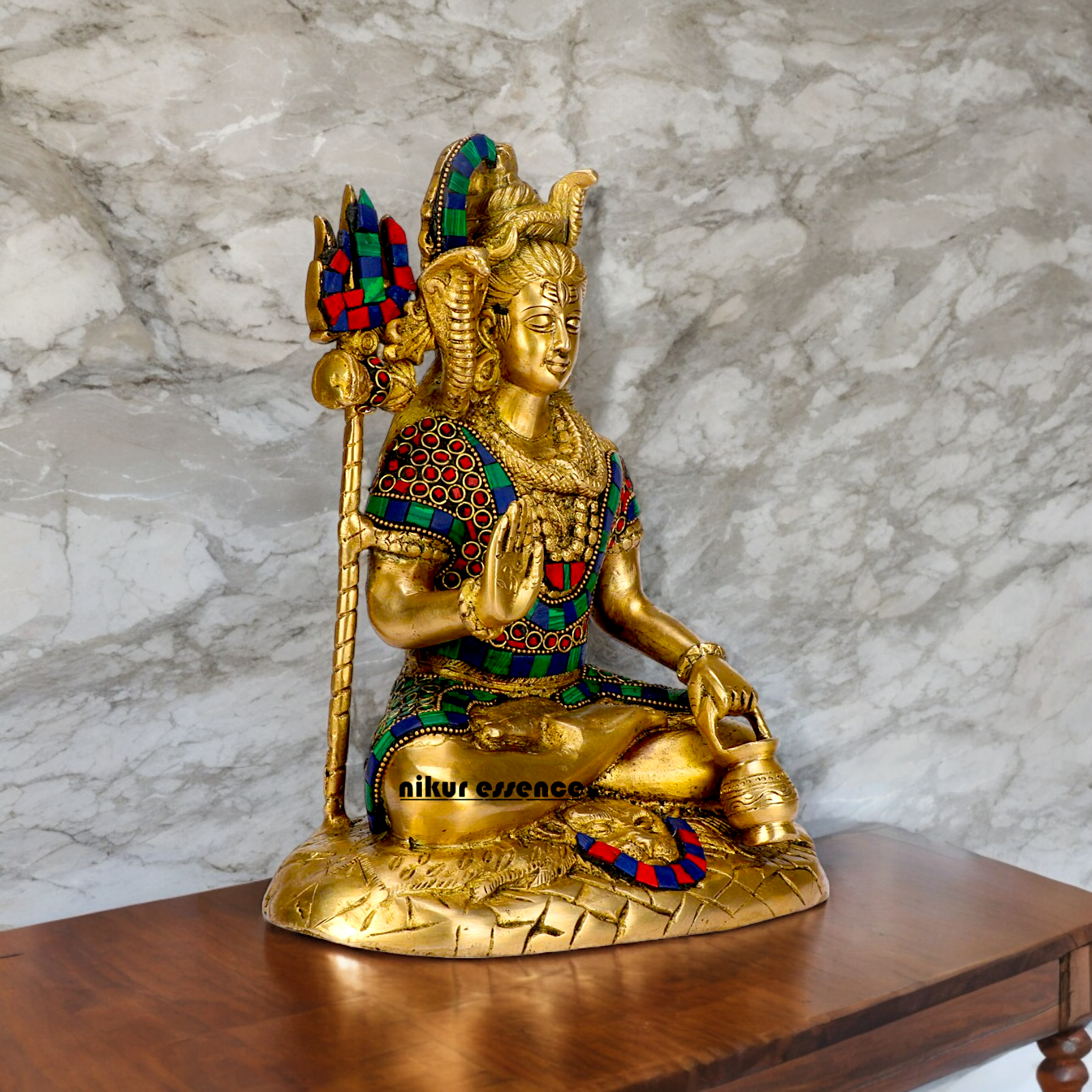 Online Shiva With Blessing Brass with Stone Work idol - 10 inches Nikuressence