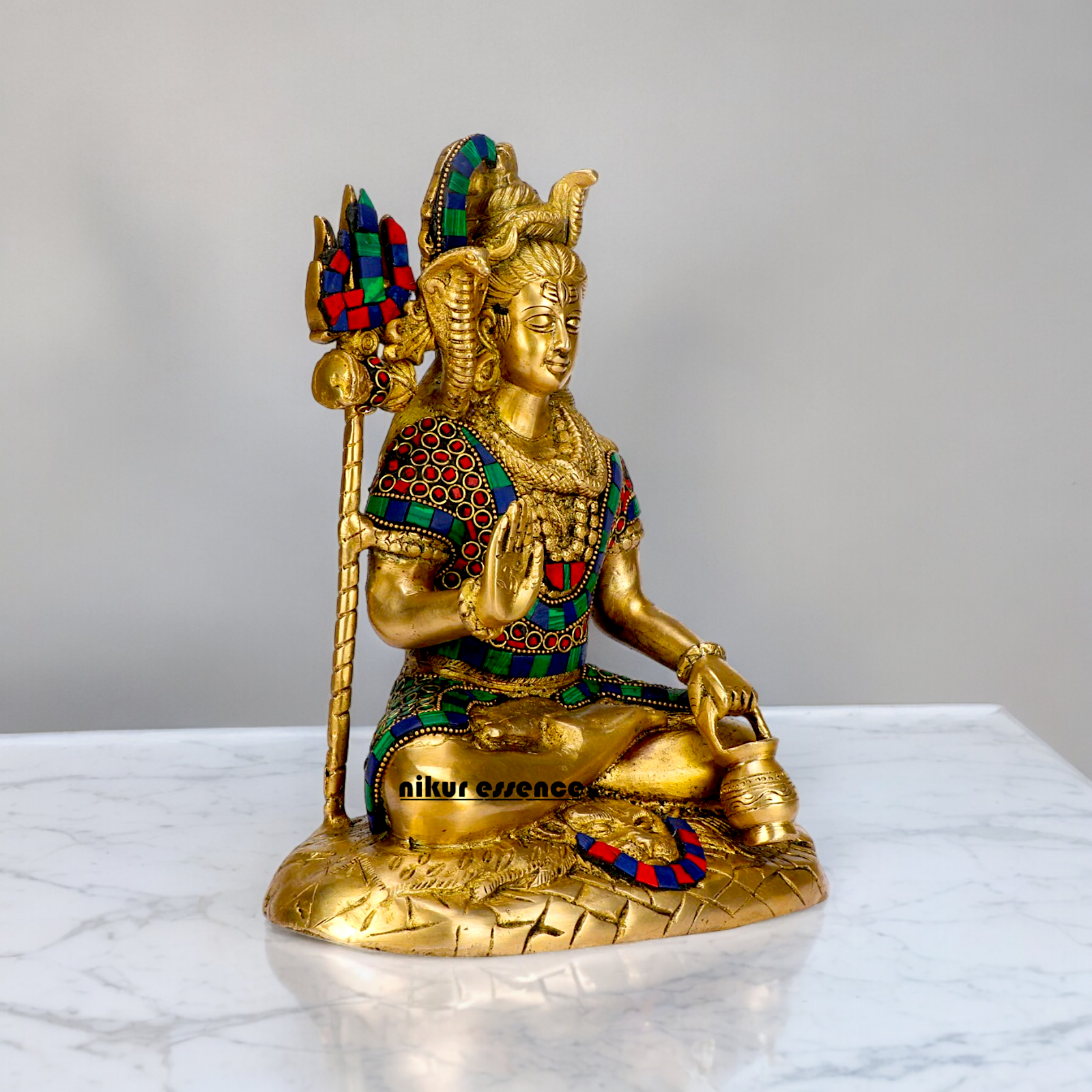 Online Shiva With Blessing Brass with Stone Work idol - 10 inches Nikuressence