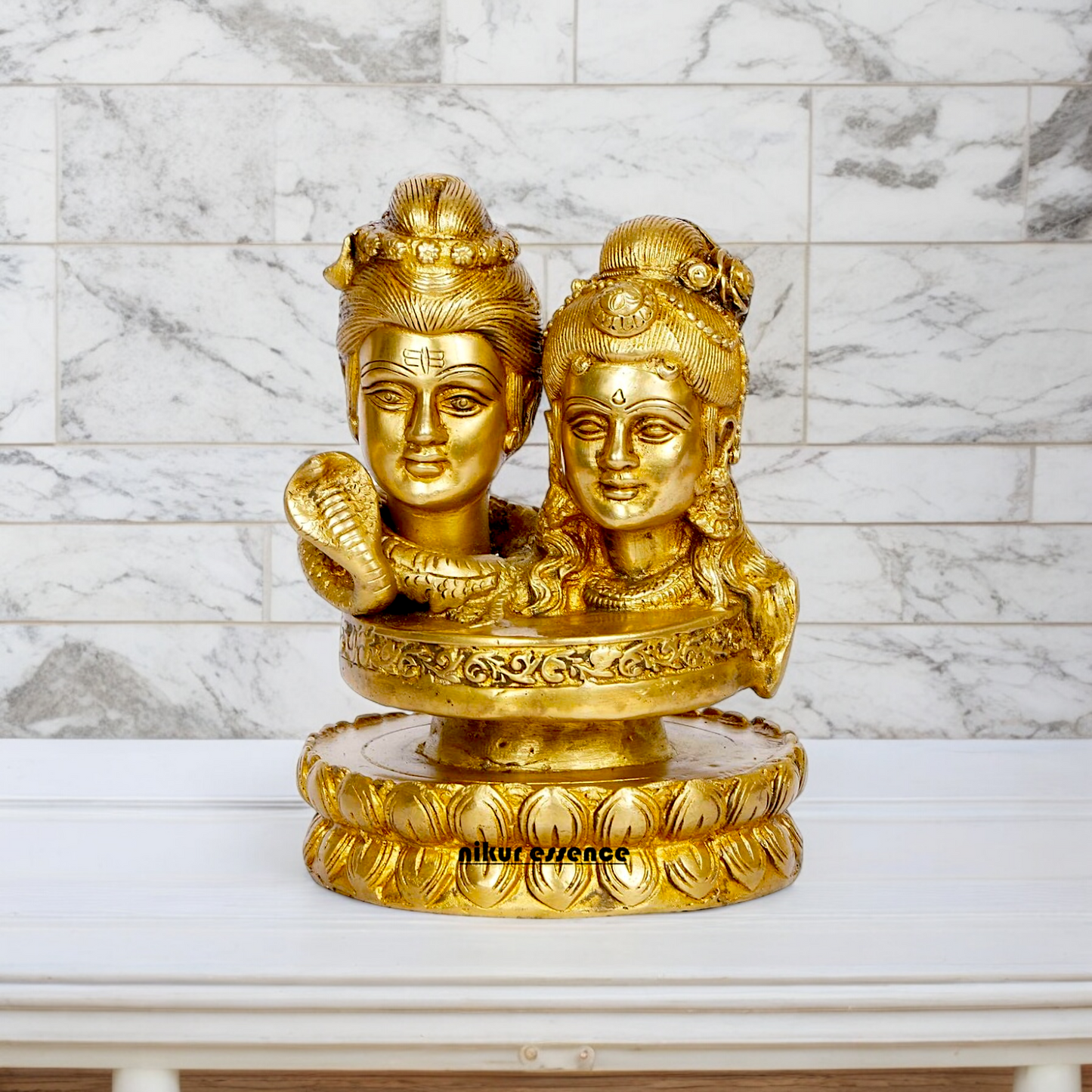 Buy Shiva Parvati with Shivling Solid Brass idol - 6 inches Nikuressence