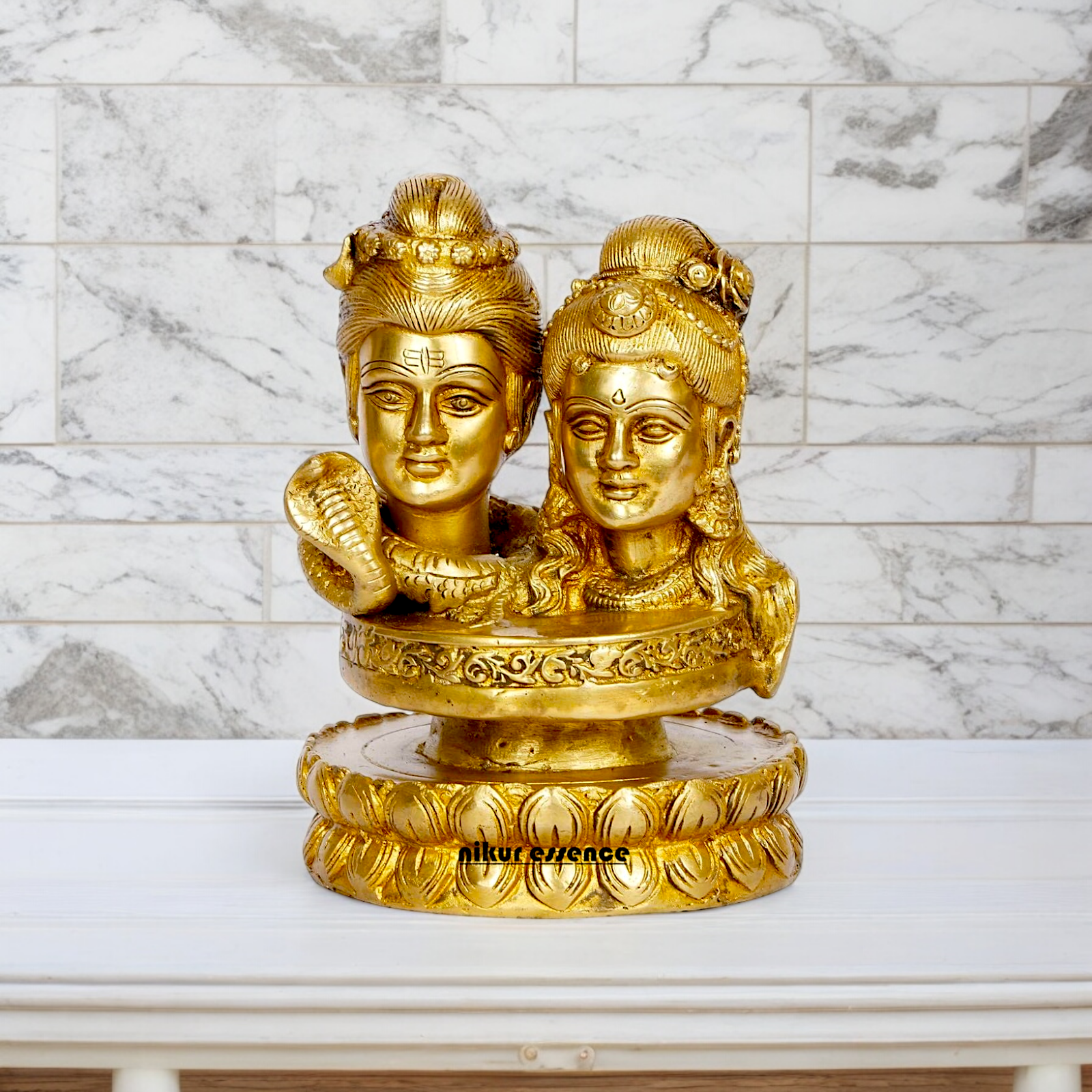 Buy Shiva Parvati with Shivling Solid Brass idol - 6 inches Nikuressence