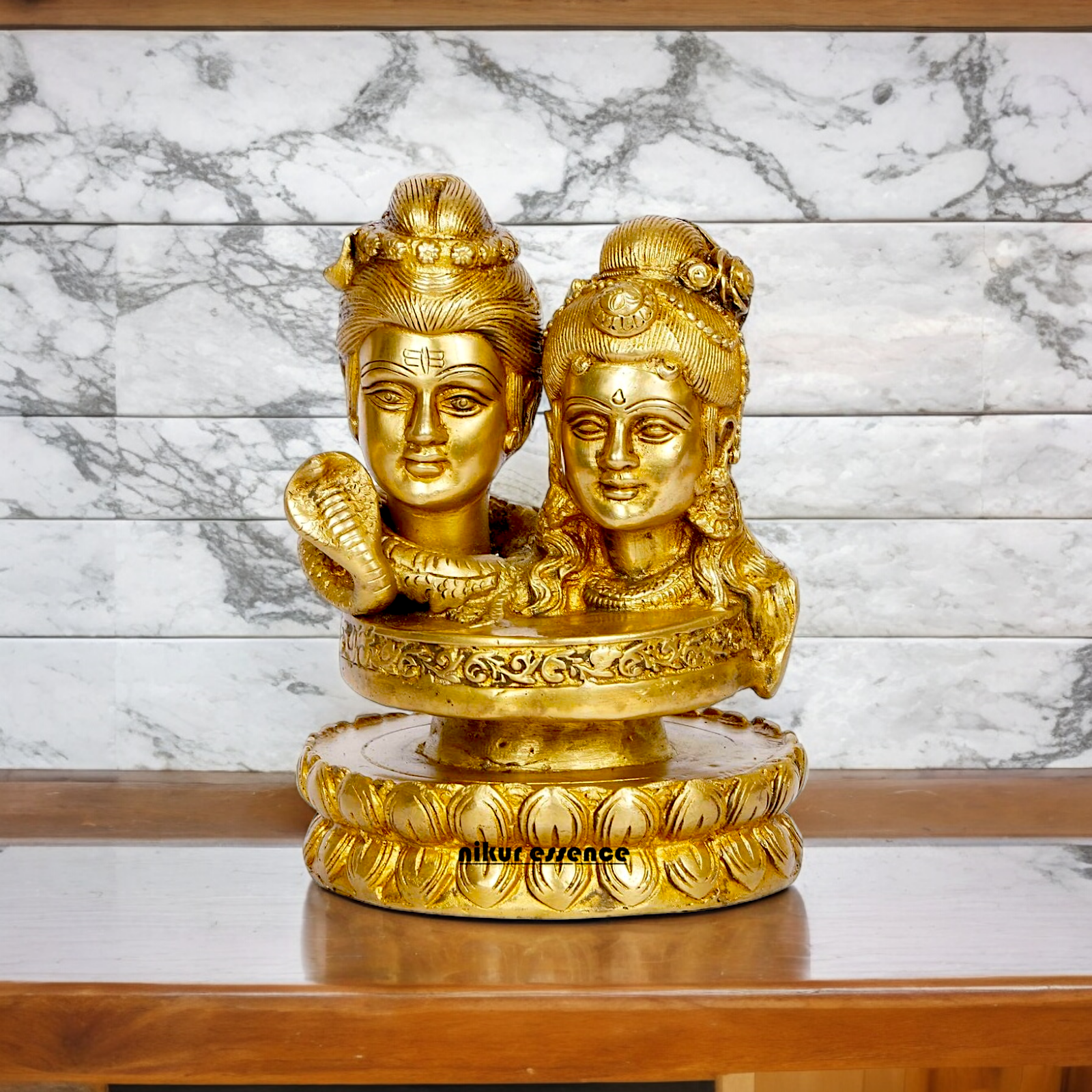Buy Shiva Parvati with Shivling Solid Brass idol - 6 inches Nikuressence