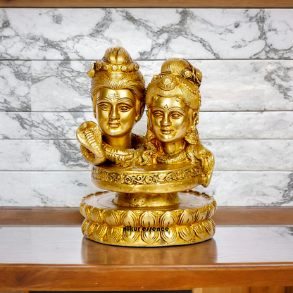 Buy Shiva Parvati with Shivling Solid Brass idol - 6 inches Nikuressence