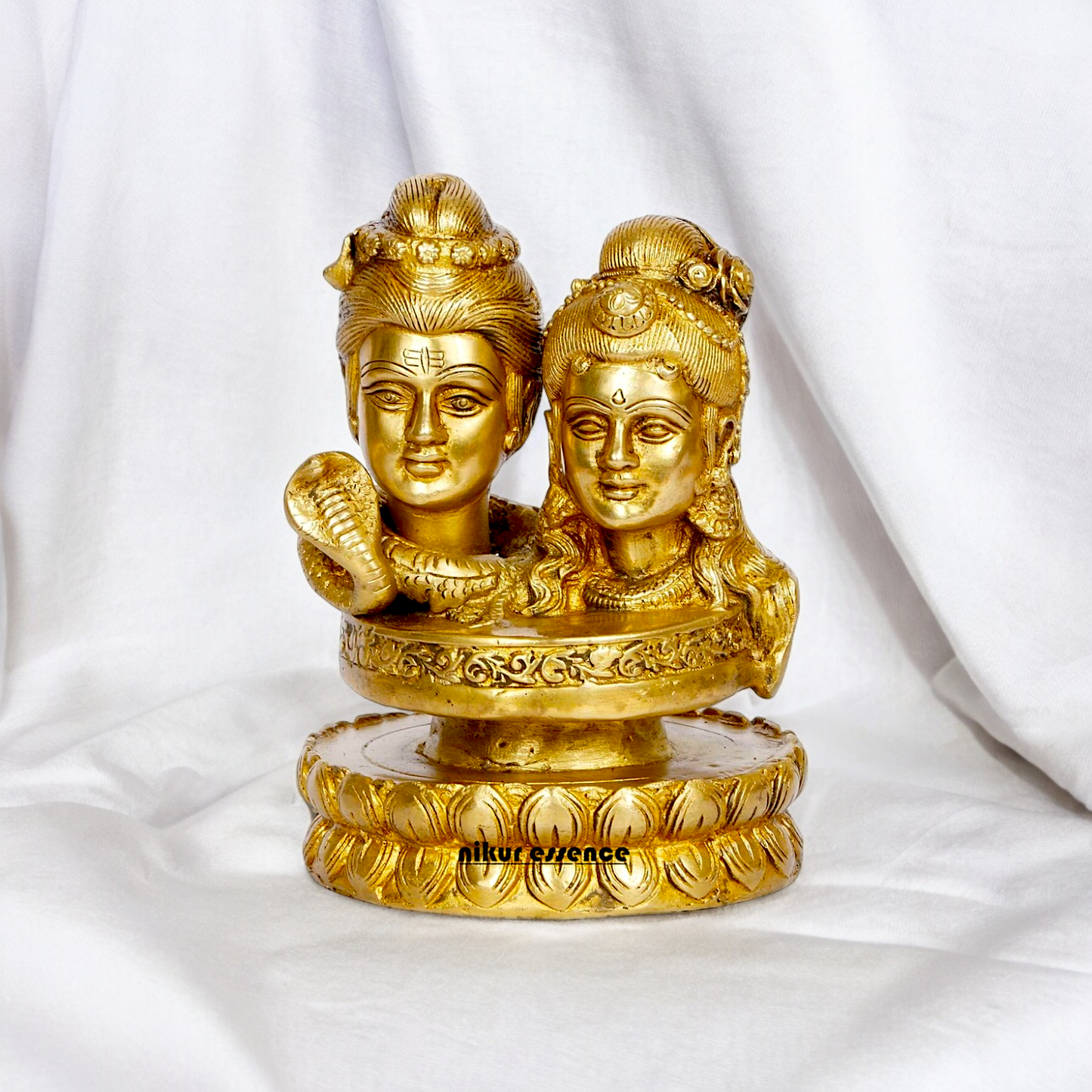 Buy Shiva Parvati with Shivling Solid Brass idol - 6 inches Nikuressence