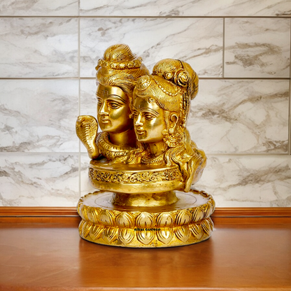 Buy Shiva Parvati with Shivling Solid Brass idol - 6 inches Nikuressence