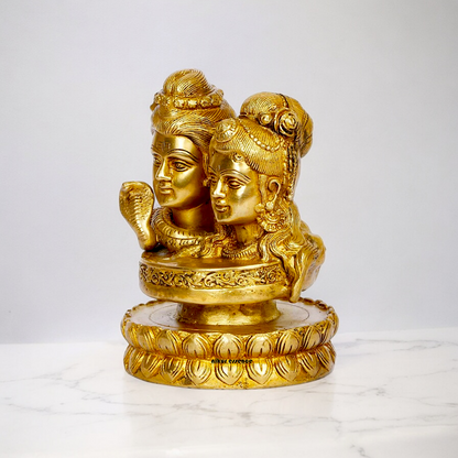 Buy Shiva Parvati with Shivling Solid Brass idol - 6 inches Nikuressence