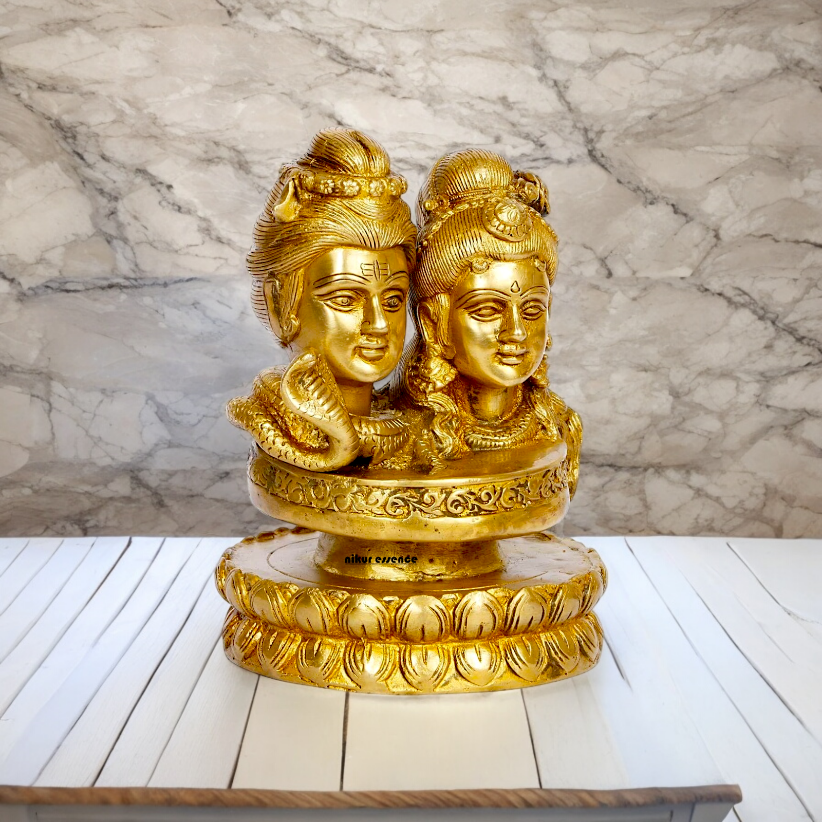 Buy Shiva Parvati with Shivling Solid Brass idol - 6 inches Nikuressence