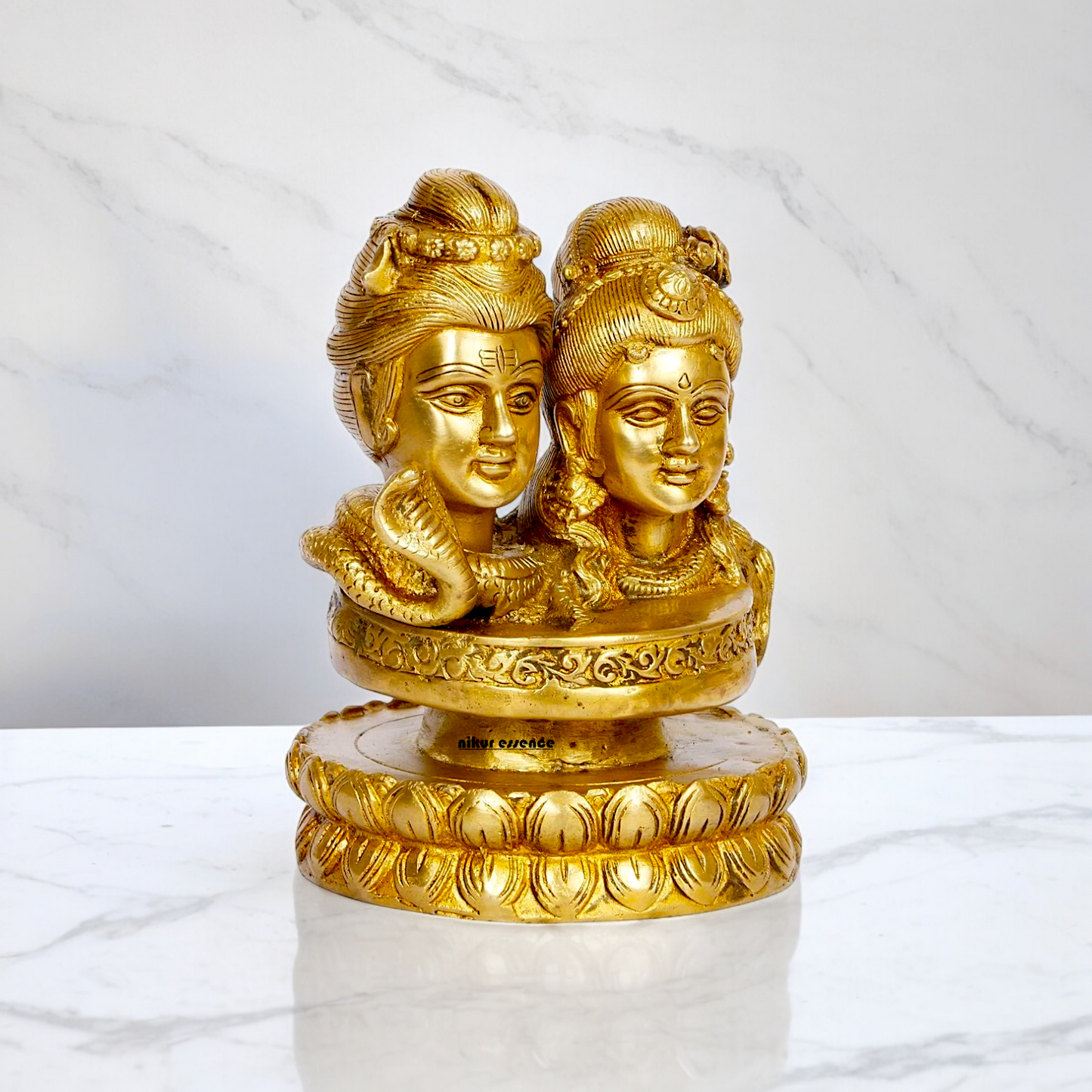 Buy Shiva Parvati with Shivling Solid Brass idol - 6 inches Nikuressence