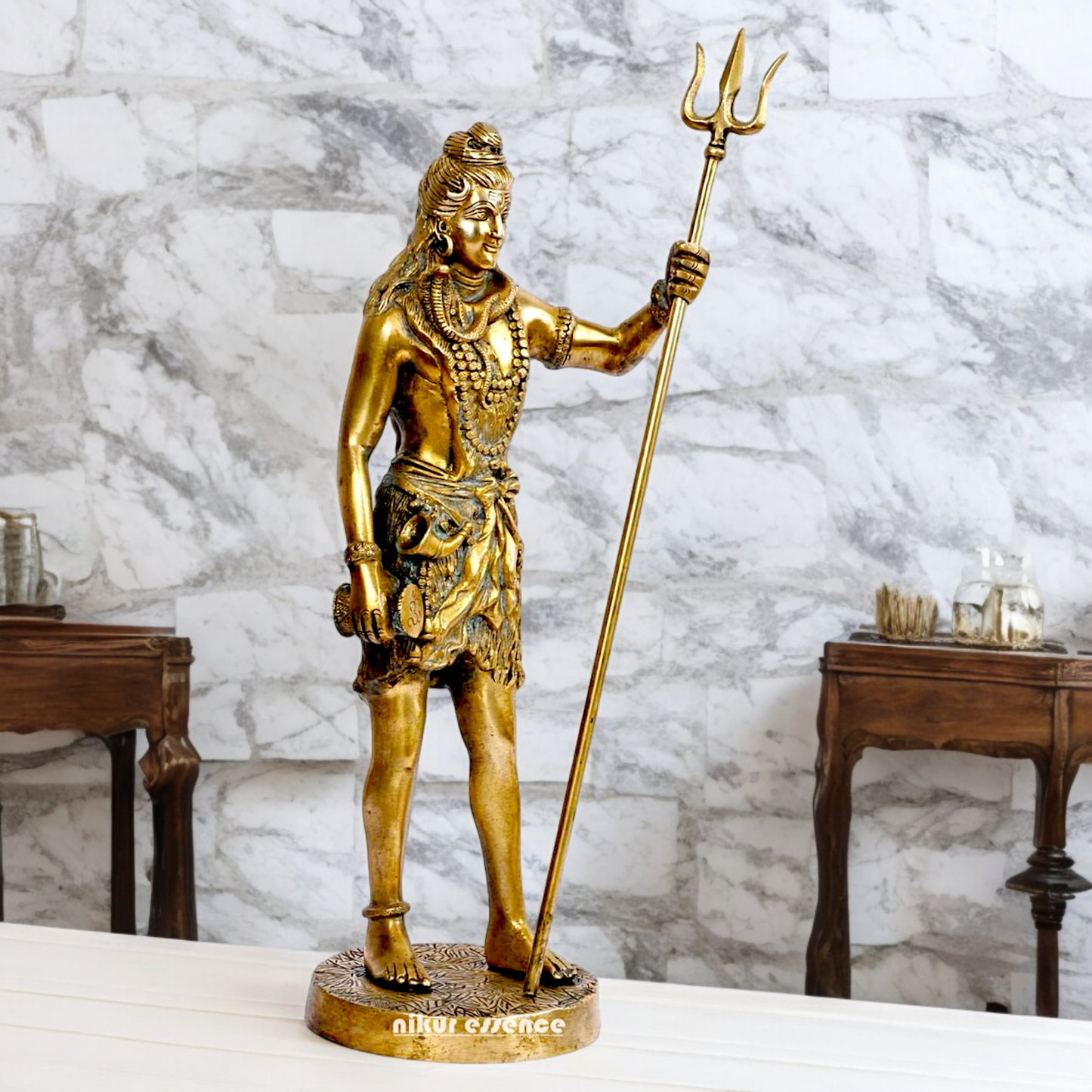 Large Shiva Mahadev Standing with trishul Solid Brass idol - 18 inches Nikuressence