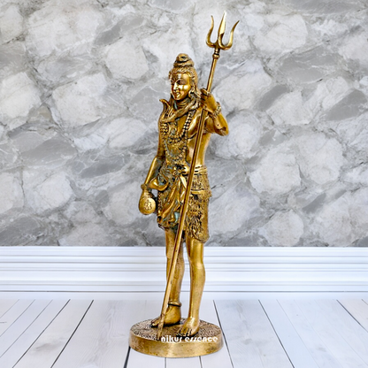 Large Shiva Mahadev Standing with trishul Solid Brass idol - 18 inches Nikuressence