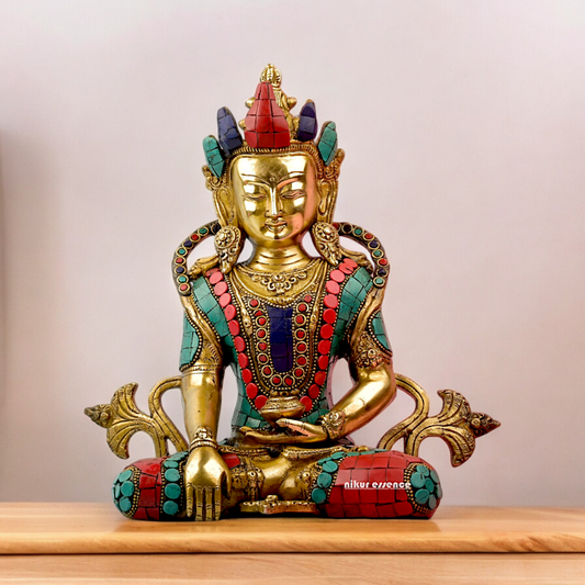 Large Tibetan Buddhist Tara Brass with stone work idol - 10 inches Nikuressence