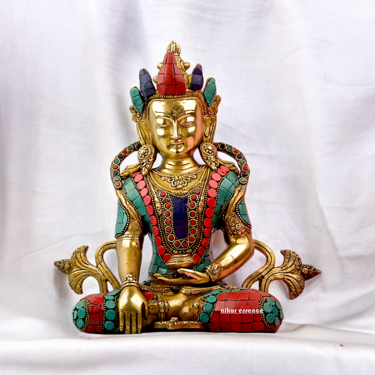 Large Tibetan Buddhist Tara Brass with stone work idol - 10 inches Nikuressence
