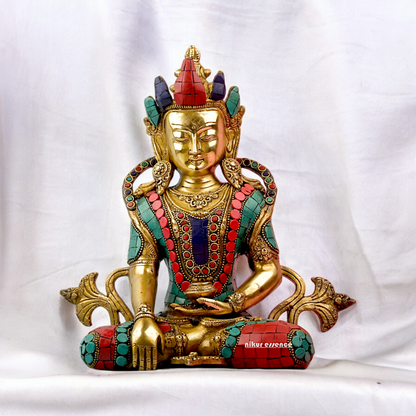 Large Tibetan Buddhist Tara Brass with stone work idol - 10 inches Nikuressence