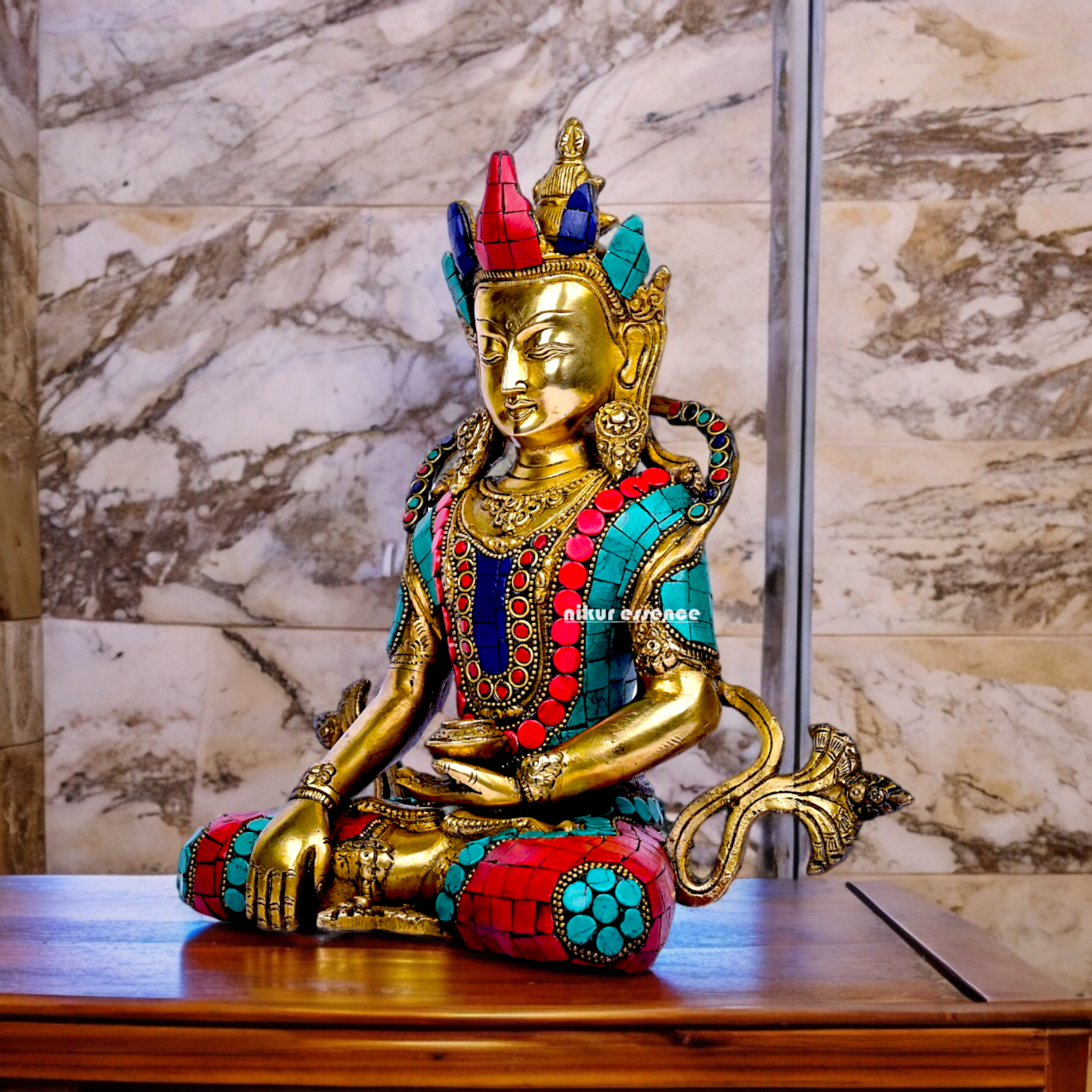 Large Tibetan Buddhist Tara Brass with stone work idol - 10 inches Nikuressence