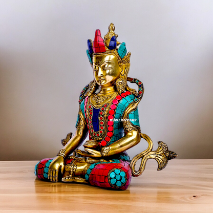 Large Tibetan Buddhist Tara Brass with stone work idol - 10 inches Nikuressence
