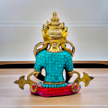 Large Tibetan Buddhist Tara Brass with stone work idol - 10 inches Nikuressence