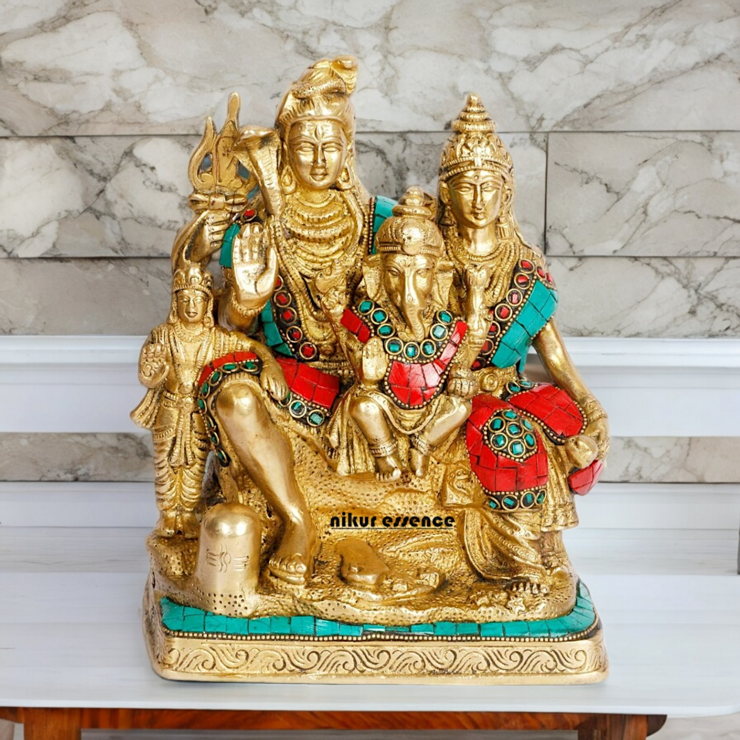 Lord Shiva Parivar brass with Stone Work idol - 8 inch Nikuressence
