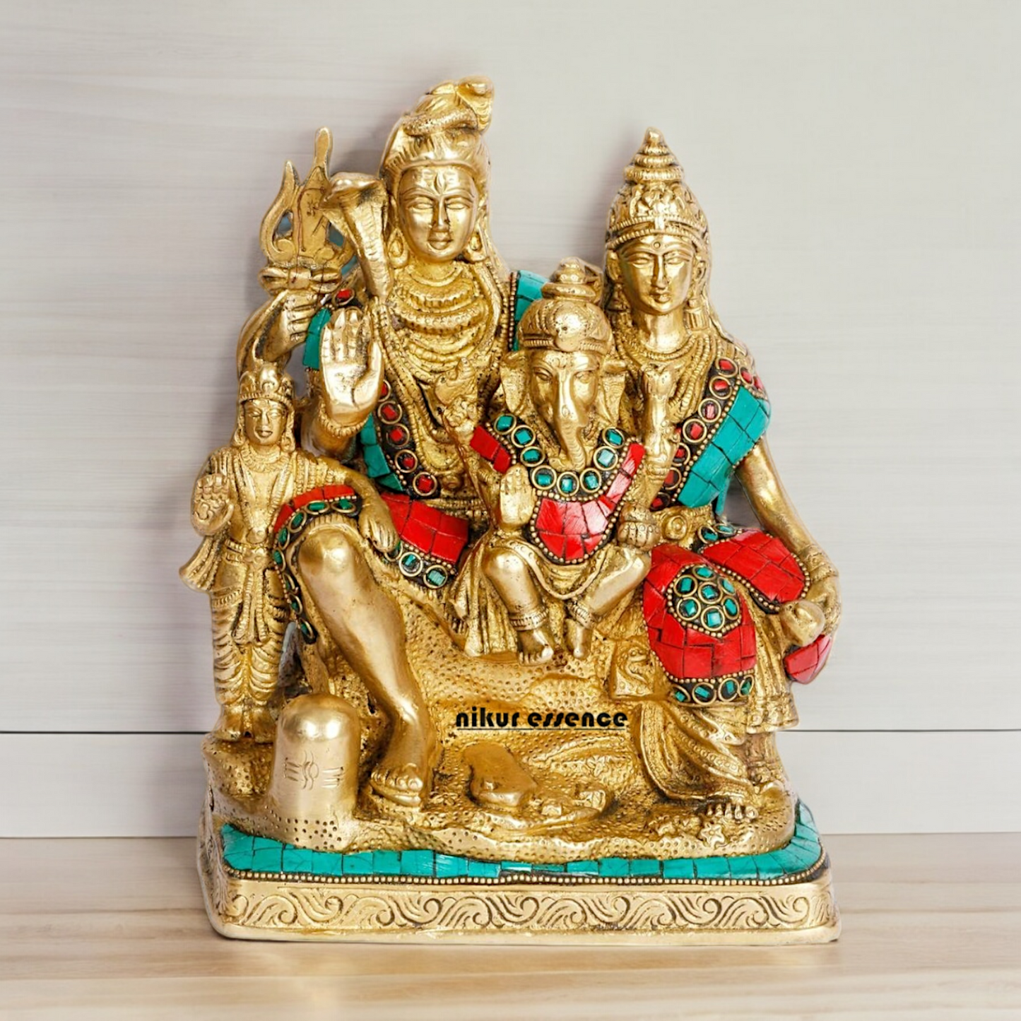 Lord Shiva Parivar brass with Stone Work idol - 8 inch Nikuressence
