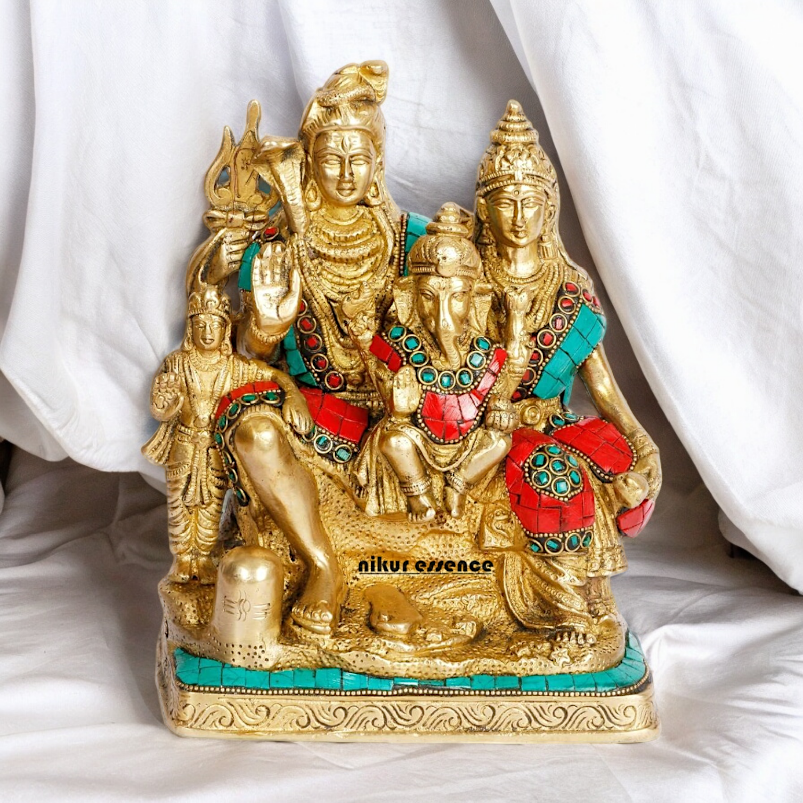 Lord Shiva Parivar brass with Stone Work idol - 8 inch Nikuressence