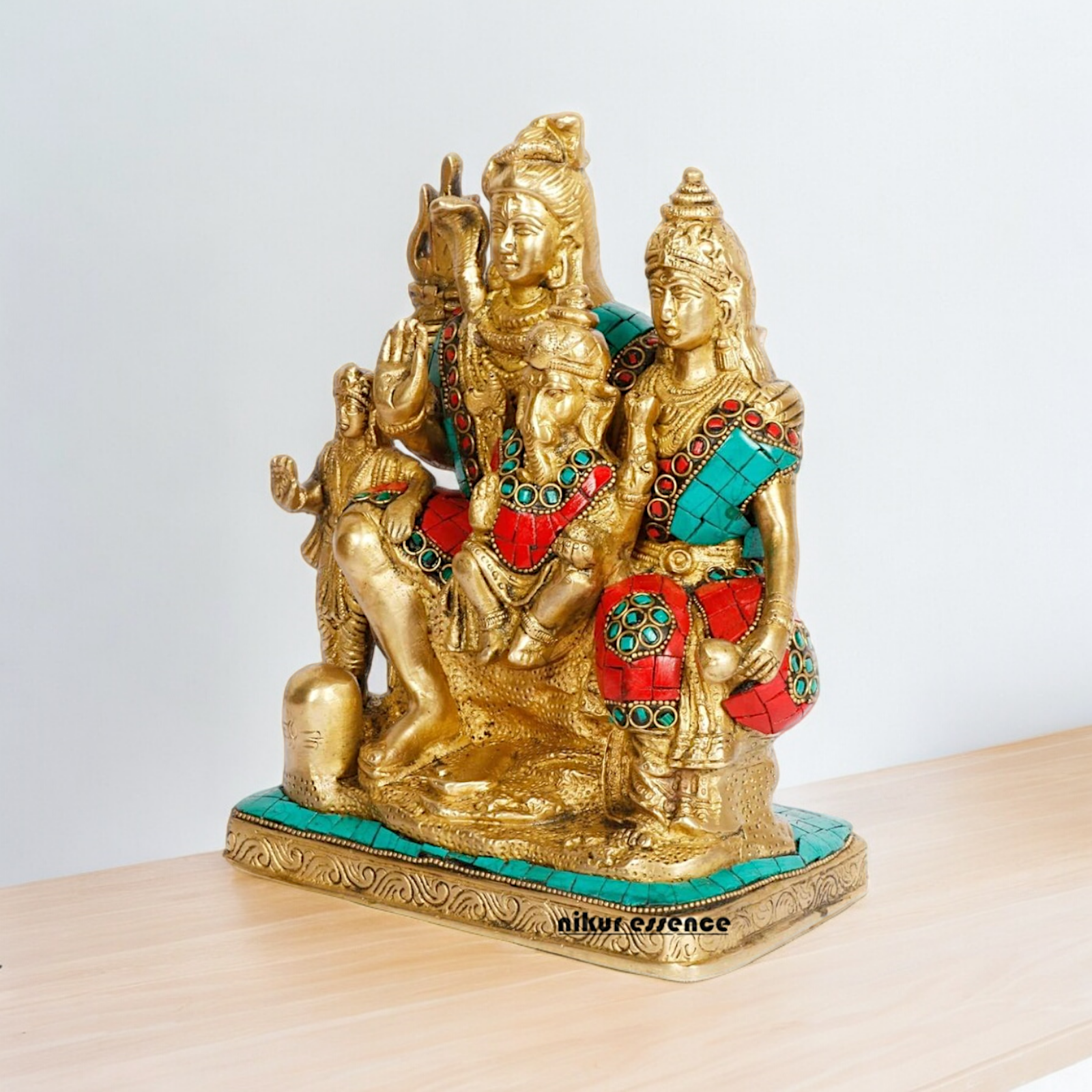 Lord Shiva Parivar brass with Stone Work idol - 8 inch Nikuressence