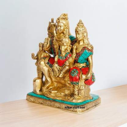 Lord Shiva Parivar brass with Stone Work idol - 8 inch Nikuressence