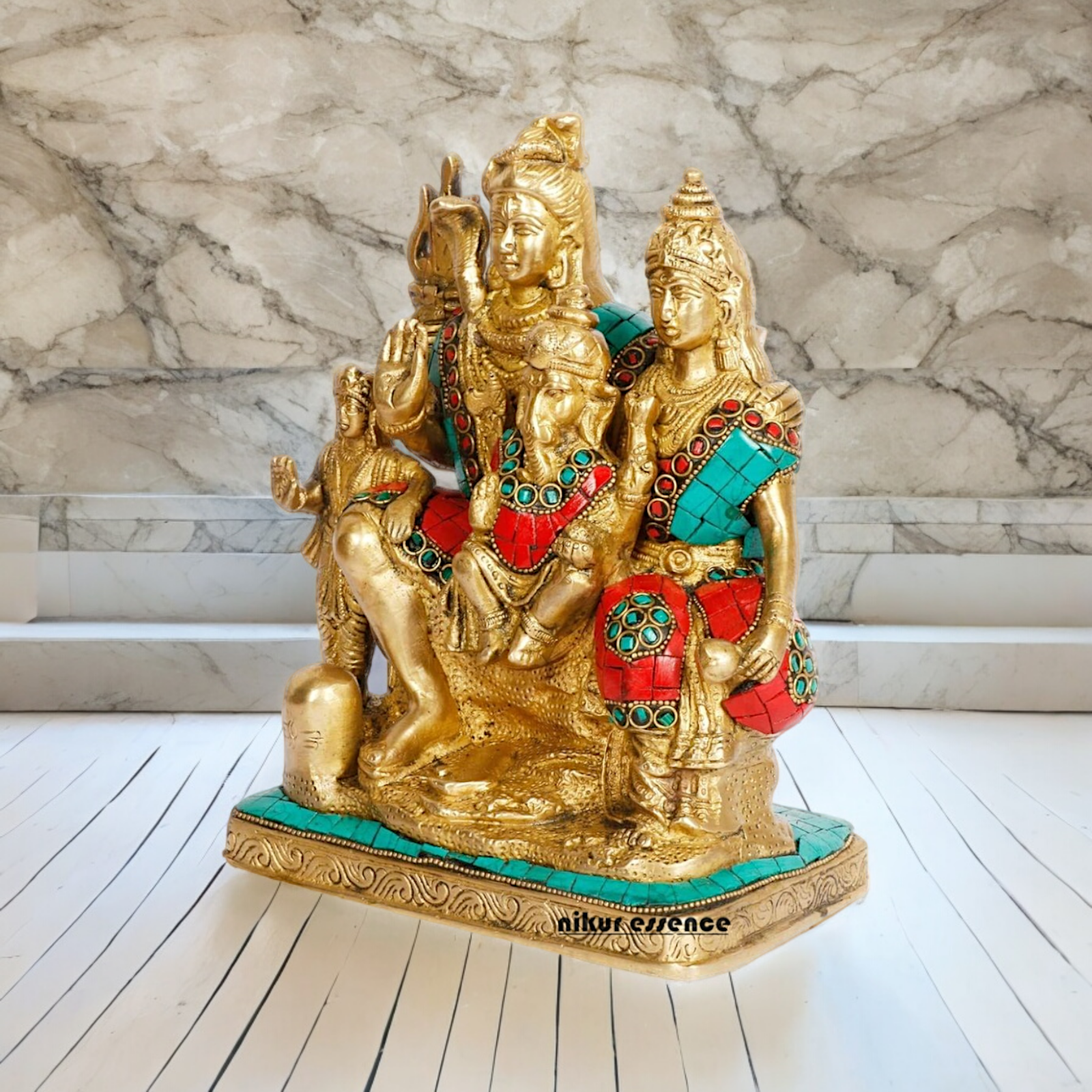 Lord Shiva Parivar brass with Stone Work idol - 8 inch Nikuressence