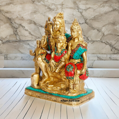 Lord Shiva Parivar brass with Stone Work idol - 8 inch Nikuressence