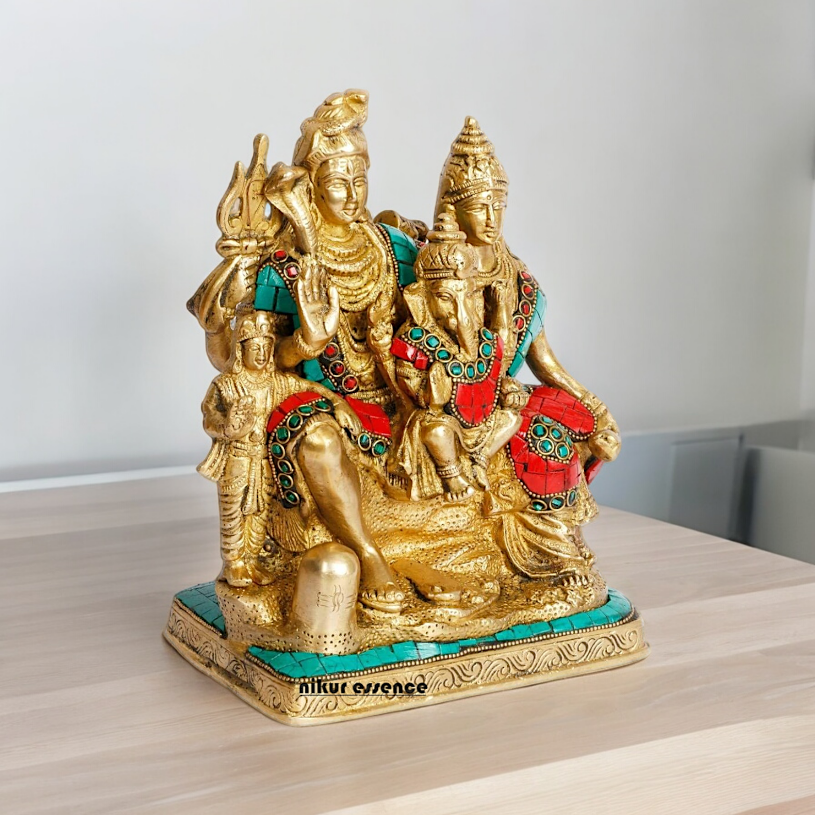 Lord Shiva Parivar brass with Stone Work idol - 8 inch Nikuressence