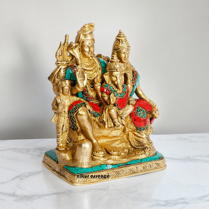 Lord Shiva Parivar brass with Stone Work idol - 8 inch Nikuressence