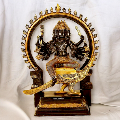 Large Six Faces Murugan brass idol - 17 inch Nikuressence
