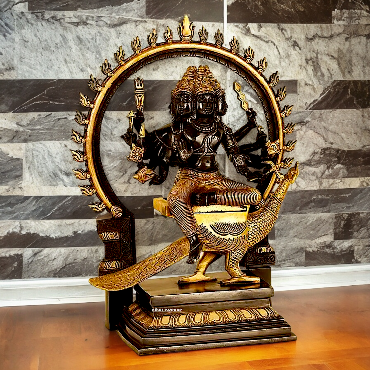 Large Six Faces Murugan brass idol - 17 inch Nikuressence